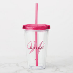 Verre En Acrylique Créez votre nom de monogramme personnalisé rose