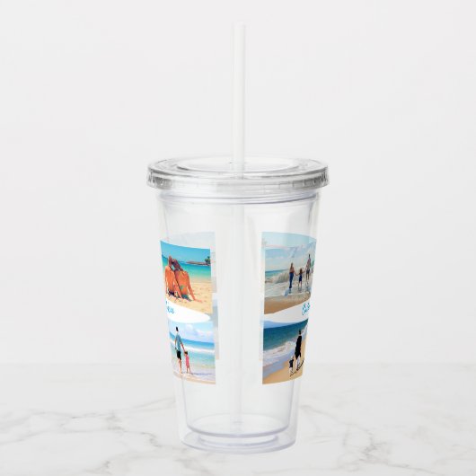 Verre En Acrylique Custom Photo Collage Acrylic Tumbler with Text (Droite)