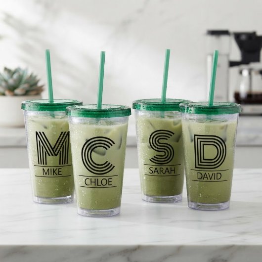 Verre En Acrylique Custom Striped Monogram Initial & Name