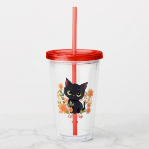 Verre En Acrylique Cute Black Kitty Kawaii Chibi