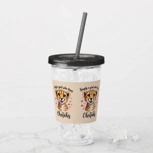 Verre En Acrylique Cute Cheetah Lover Faune Art avec accents de coeur