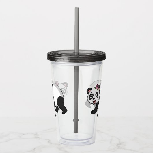 Verre En Acrylique Cute happy panda bear with flower cartoon (Droite)