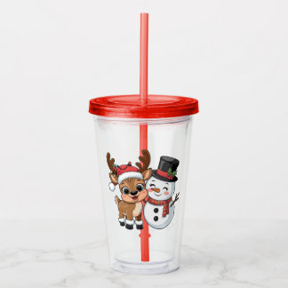 Verre En Acrylique Cute Holiday Reindeer & Snowman