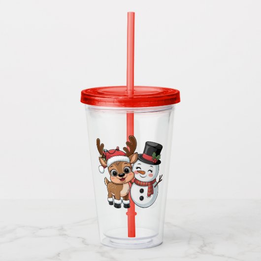 Verre En Acrylique Cute Holiday Reindeer & Snowman (Devant)