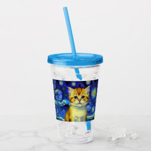 Verre En Acrylique Cute Kitten Starry Night Van Gogh
