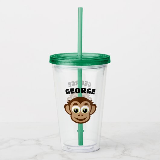 Verre En Acrylique Cute monkey cartoon custom kid's name (Devant)