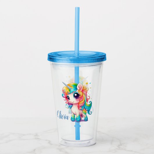 Verre En Acrylique Cute Rainbow Unicorn (Devant)