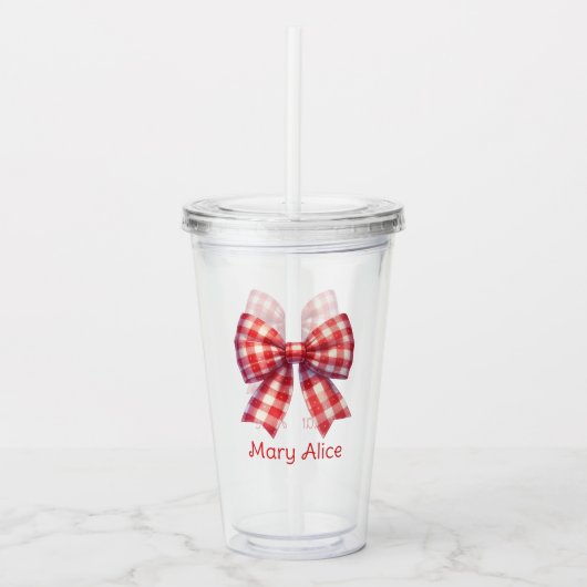 Verre En Acrylique Cute Red and Cream Gingham Bow (Devant)