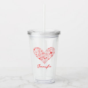 Verre En Acrylique Cute Red Valentine's Day Floral Heart Nom personna
