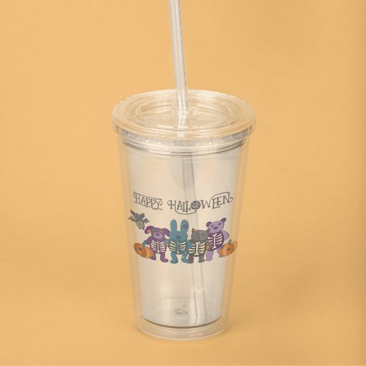 Verre En Acrylique Cute Skeleton Animaux et Halloween Citrouille