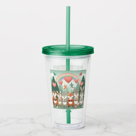 Verre En Acrylique Cute Woodland Creature arc-en-ciel valentine's (Devant)