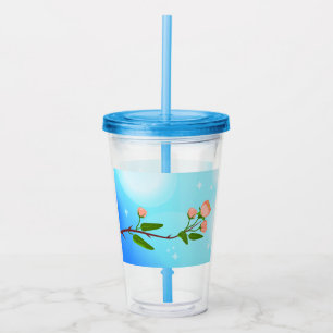 Verre En Acrylique Dégradé du ciel bleu avec branche de ressort fleur