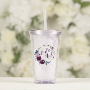 Verre En Acrylique Demoiselle d'honneur Couronne Florale Violette Hoo