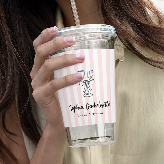 Verre En Acrylique Demoiselle d'honneur Rayures Roses | Cadeau Person