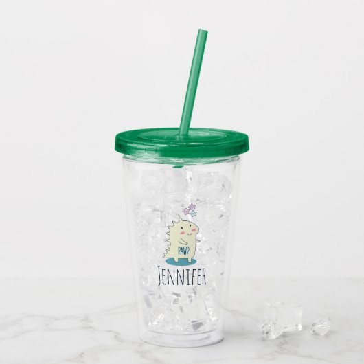 Verre En Acrylique Dino Jaune mignon avec des étoiles joyeuses (Dos glace)