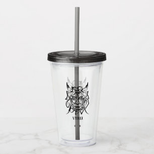 Verre En Acrylique Dragon tribal noir et blanc