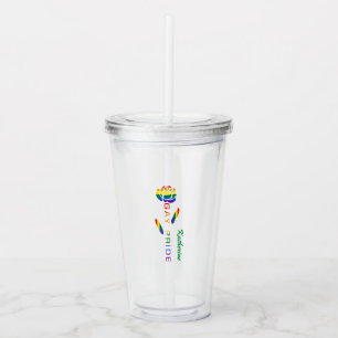 Verre En Acrylique Drapeau arc-en-ciel Rose Fierté Gay Nom personnali