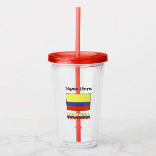 Verre En Acrylique Drapeau colombien Colombie Personnalisation noire