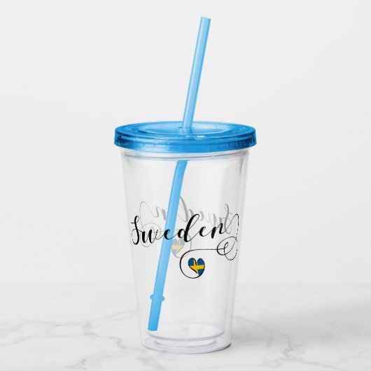 Verre En Acrylique Drapeau suédois Coeur, Suède Conception de script (Dos)