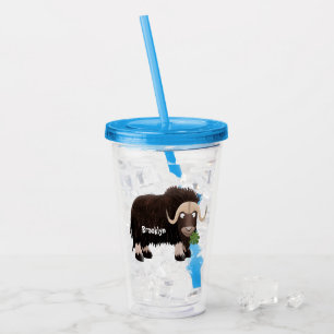 Verre En Acrylique Drôle dessin animé de boeuf musqué