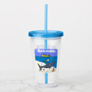 Verre En Acrylique Drôle requin couché et dessin animé de pêche