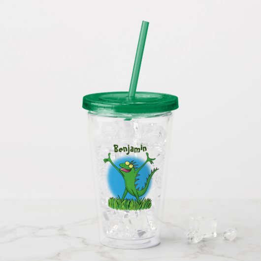 Verre En Acrylique Drôle vert souriant animé lézard d'iguane (Dos glace)