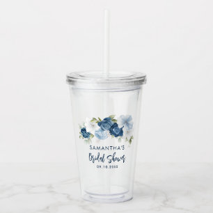 Verre En Acrylique Dusty Blue Floral Fête des mariées personnalisée