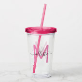 Verre En Acrylique Élégant Monogramme noir rose fille simple (Dos)