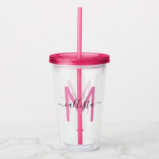 Verre En Acrylique Élégant Monogramme noir rose fille simple (Devant)