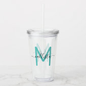 Verre En Acrylique Élégant Monogramme noir Turquoise simple (Devant)