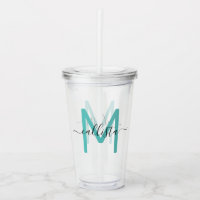 Élégant Monogramme noir Turquoise simple