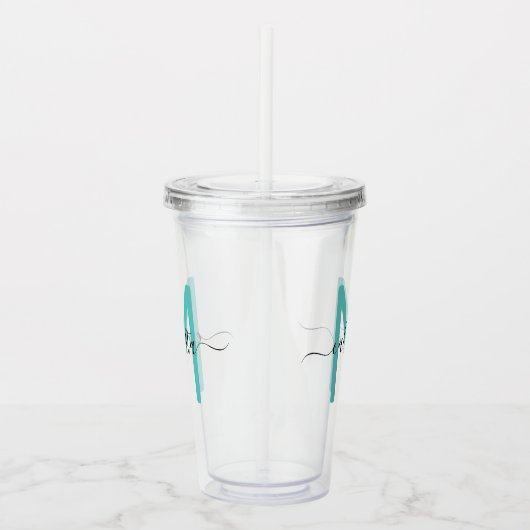 Verre En Acrylique Élégant Monogramme noir Turquoise simple (Droite)