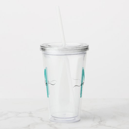 Verre En Acrylique Élégant Monogramme noir Turquoise simple (Gauche)