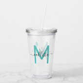 Verre En Acrylique Élégant Monogramme noir Turquoise simple (Dos)