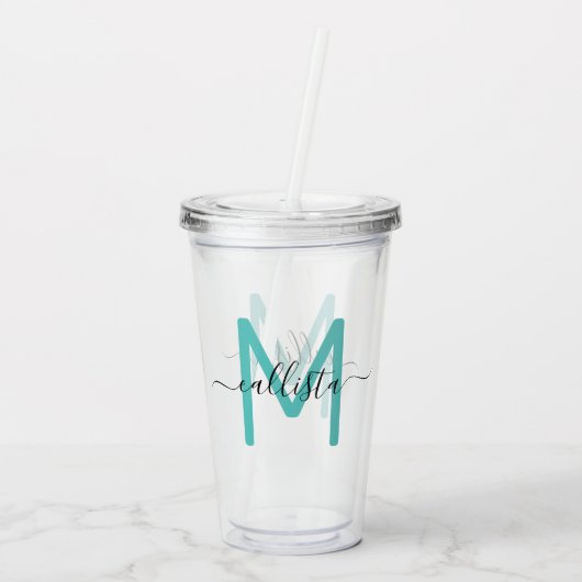 Verre En Acrylique Élégant Monogramme noir Turquoise simple (Dos)