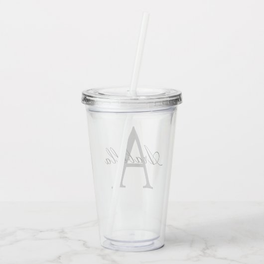 Verre En Acrylique Élégant Noir Nom Personnalisé Monogramme (Dos)