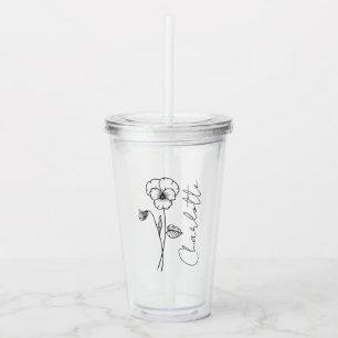 Verre En Acrylique Élégant nom de script Février Fleur de naissance V