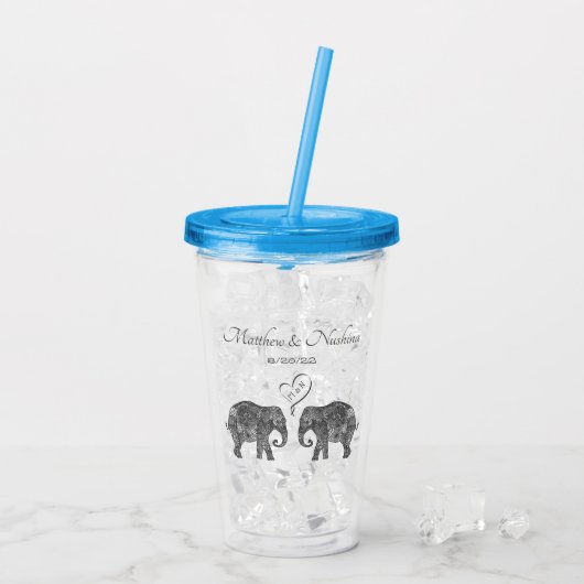 Verre En Acrylique Elephant Couple Tons of Love Mariage personnalisé (Dos glace)