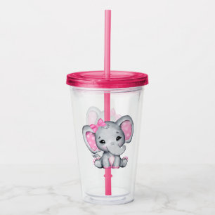 Verre En Acrylique Eléphant de bébé rose mignon avec oreilles Poka Do