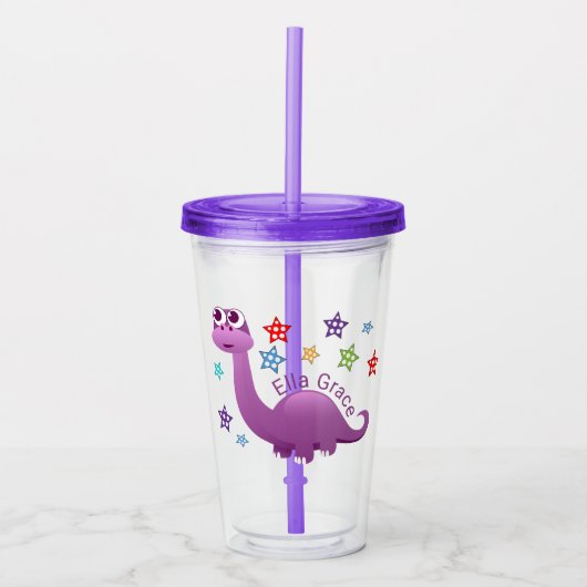 Verre En Acrylique Enfants Dinosaure Violet Personnalisé (Devant)