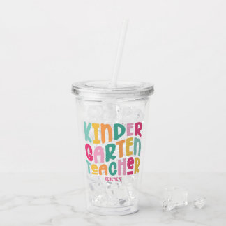 Verre En Acrylique Enseignant de maternelle | Typographie colorée