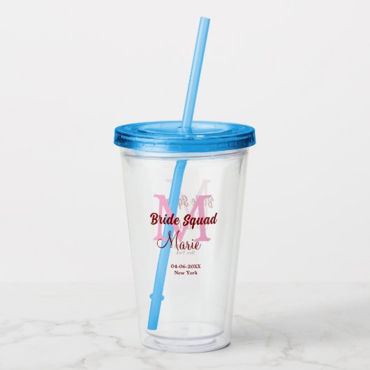 Verre En Acrylique Equipe de mariée ajouter nom monogramme demoiselle (Dos)