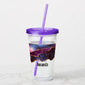 Verre En Acrylique Espace bleu et violet et étoiles avec ruban or (Dos)