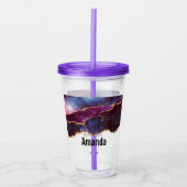 Verre En Acrylique Espace bleu et violet et étoiles avec ruban or (Devant)