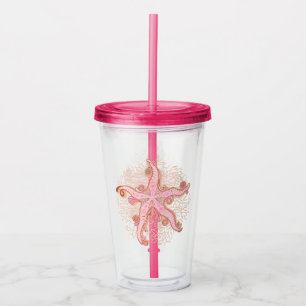 Verre En Acrylique Étoiles de mer et motif pastel rose corail