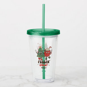 Verre En Acrylique Feelin' Jolly Fêtes de Noël Funny Retro Nom