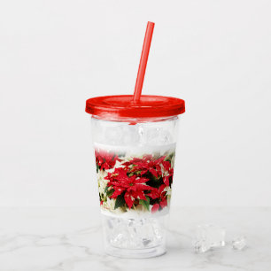 Verre En Acrylique Festive Rouge Blanc Floral Poinsettia Fleurs