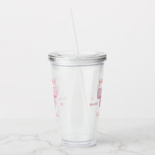 Verre En Acrylique Fête de bachelorette ruban aquarelle rose (Gauche)