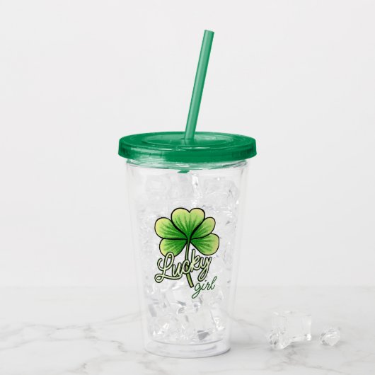 Verre En Acrylique Fille Chanceuse Trèfle Saint-Patrick (Dos glace)