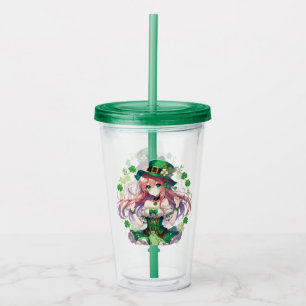 Verre En Acrylique Fille d'anime de la Saint Patrick's Day